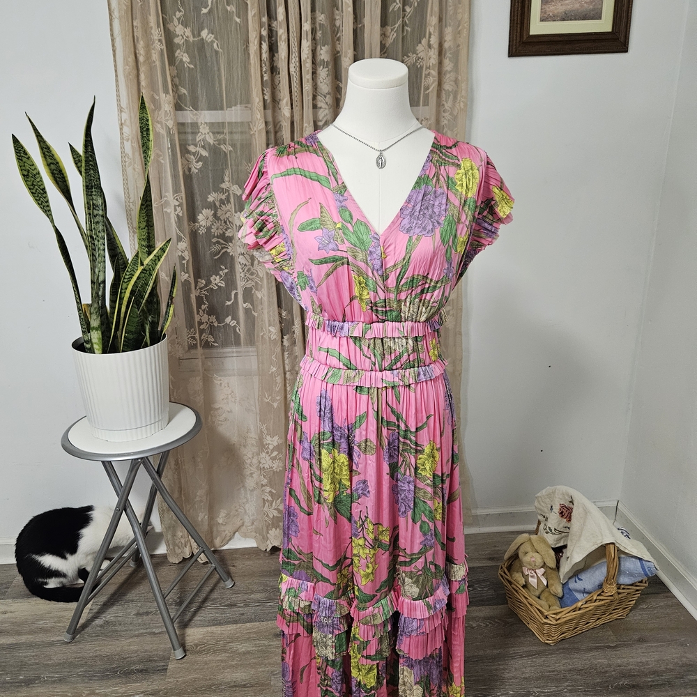Current Air Pink and Green Floral Maxi Dress